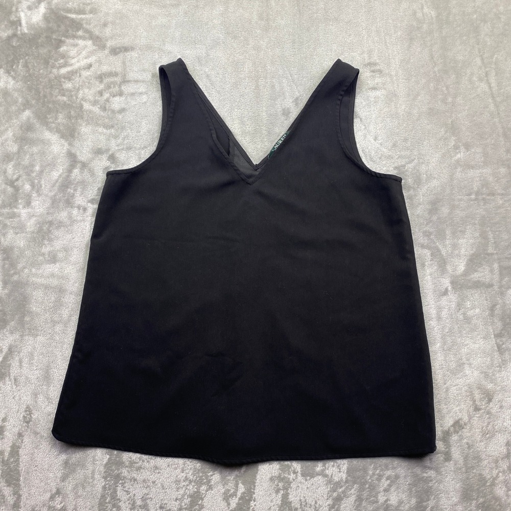 Lauren Ralph Lauren Black Sleeveless V-Neck Blouse White Contrast Back Size 8